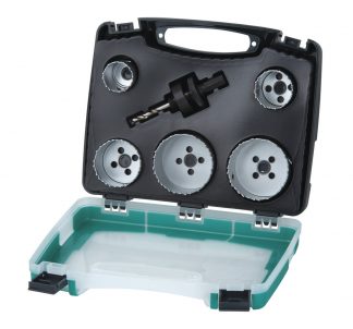 Wolfcraft Wolfcraft sada 5 Bi-metalových děrovek  sanita 25-83 mm + upínací trn, v kufru 5422000